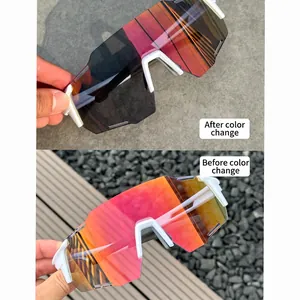 Detail showing transition of photochromic cycling lenses before and after color change