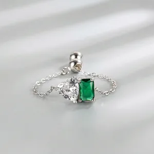 925 Sterling Silver Adjustable Chain Ring For Women With Heart And Square Zirconia Minimalist Fashion Jewelry Finger Ring