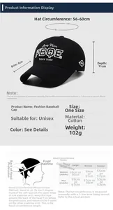 Size chart for cotton baseball cap showing 56-60cm circumference and measurement guide