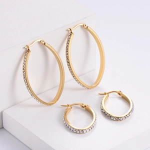 18K gold plated titanium steel oval hoop earrings with sparkling cubic zirconia inlay