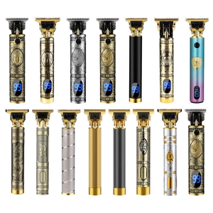 Set of professional hair clippers with T-blade designs and LED display in various finishes