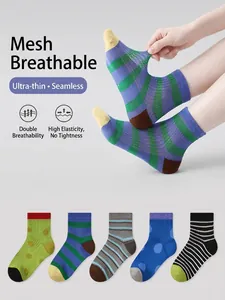Breathable ultra-thin mesh socks 5-pack for boys with stripes and polka dots pattern