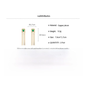 Detail view showing green square zircon tassel earrings with dimensions 7.8cm by 1.7cm