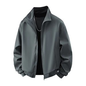 Blaugraue Harrington-Jacke für Herren mit Stehkragen und winddichtem Stoffdesign