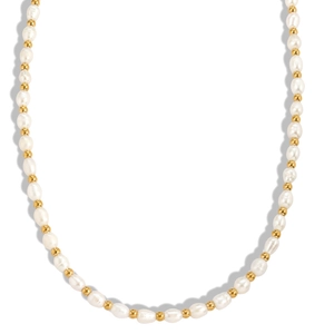 Vintage Baroque pearl necklace with irregular white pearls and golden bead accents