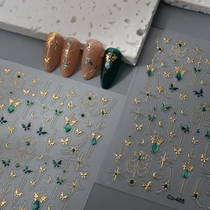 Gold Blue Butterfly 5D Embossed Nail Stickers Gilding Star Moon Manicure Decals Waterproof Retro Luxury Nail Art Decoration
