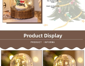 Detail of Christmas lantern with Santa Claus figurine, pine tree and warm LED string lights