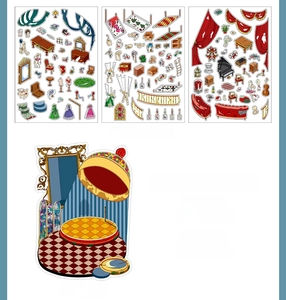 3D PET stickers and background card set with European furniture illustrations