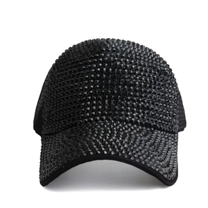 Sparkly black rhinestone studded mesh baseball cap with breathable sun protection fabric