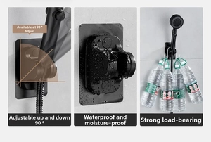 Adjustable black shower head holder with 90 degree tilt and high weight capacity