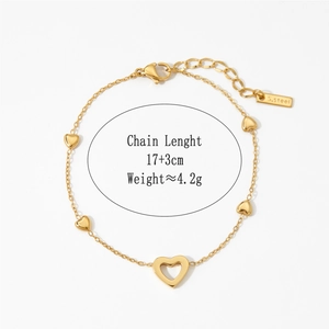 Gold stainless steel bracelet with hollow heart pendant and 17 plus 3cm extension chain