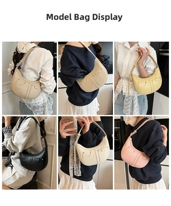 Detailaufnahmen trendiger Halbmond-Taschen in verschiedenen Farben mit Lychee-Struktur