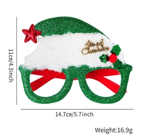 Detail of glitter Christmas tree glasses frame with dimensions and weight marking