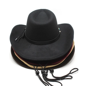Chapeaux de cowboy en feutre de laine avec sangle en cuir et mentonnière en quatre couleurs