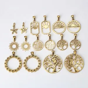 Golden stainless steel star and tree of life pendants for DIY jewelry making and crafts