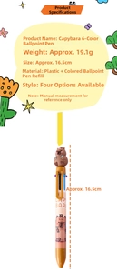 Detailed specs of the 6-color Capybara ballpoint pen with 3D silicone figure topper