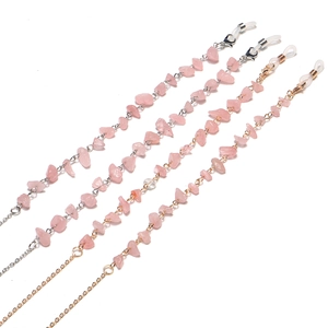 Handmade pink crystal stone eyewear chain with gold and silver metal lobster clasps