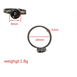 Macro view of 18mm black stainless steel ring base with 8mm blank tray for DIY jewelry making