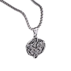 304 stainless steel necklace with double dragon pendant and square pearl chain in silver
