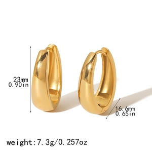 Polished gold U-shaped earrings with dimension specs 23mm height and 16.6mm width