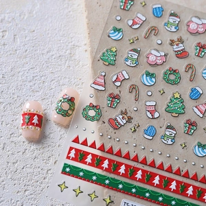 3D Embossed Christmas Nail Stickers Cartoon Santa Snowman Tree Decals Adhesive DIY Manicure Art Holiday Decorations