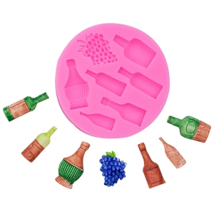 Stampo in Silicone a Forma di Bottiglia di Vino e Uva DIY Decorazione per Torte in Fondant Cioccolato Strumento per Cottura