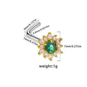 Spécifications détaillées de taille pour piercing de nez en or avec zircon vert