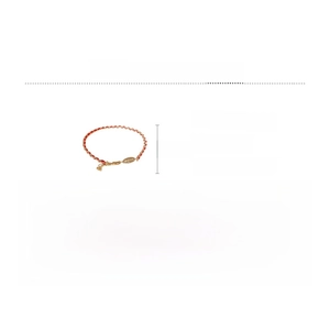 Detail of red woven bracelet with gold heart pendant showing material and size specs