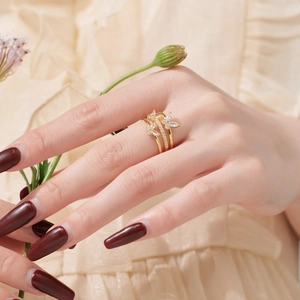Elegant gold S925 sterling silver multi-layer open ring with sparkling zircon butterfly