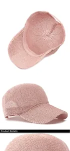 Detailed view of pink sequin mesh fabric and inner structure of the summer baseball cap