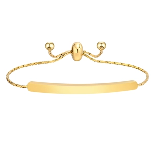 Minimalist gold stainless steel curved bar bracelet with adjustable snake chain closure