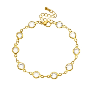 Gold layered bracelet with bezel-set clear crystals and adjustable lobster clasp closure