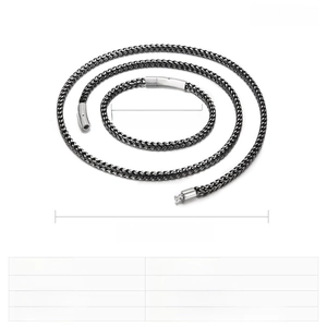 Detail view of 4mm black titanium steel dragon bone chain set with necklace and bracelet