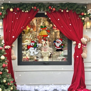Stickers de Noël pour fenêtres avec Père Noël et Bonhomme de neige sur fond festif