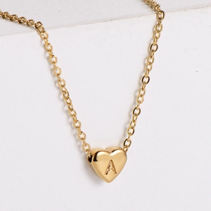Heart Initial Necklace 18K Gold Plated Stainless Steel Alphabet Letter Pendant Minimalist Jewelry For Women