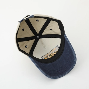 Kids colorblock baseball cap with excavator embroidery and navy blue brim detail
