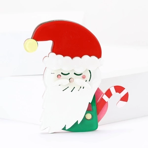 Fashion Acrylic Santa Claus Brooch With Candy Cane Festive Christmas Lapel Pin For Suit Coat Women Men Holiday Jewelry Accessories