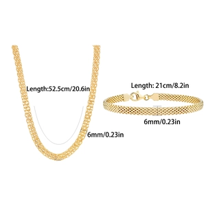 Ensemble collier et bracelet en acier inoxydable doré 18 carats avec dimensions