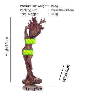 Macro detail of Forest Goddess resin statue with specific dimensions and weight