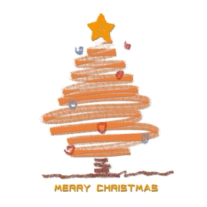 Minimalist Christmas tree window static sticker with hand-drawn orange spiral and star