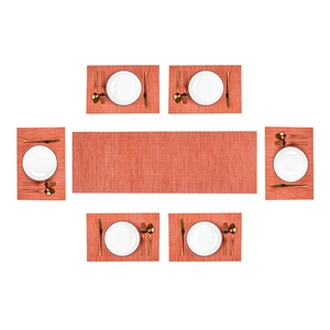 7-piece orange weave placemat set including a long table runner and six matching table mats