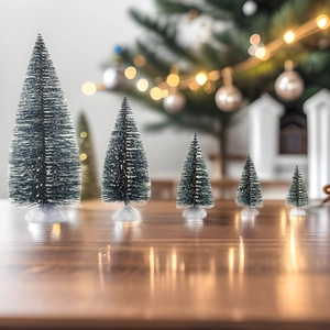 Mini Artificial Christmas Tree Pine Needle Snow Covered Desktop Ornament PP Iron Wire Festive Decoration DIY Tabletop