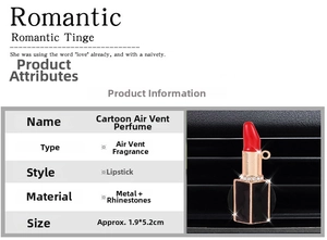 Lipstick style car vent clip with rhinestones and metal, size 1.9x5.2cm product specs