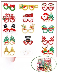 Detail view of 14pcs Christmas glasses set with packaging size and weight specifications
