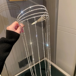 Diadema brillante con flecos de pedrería, accesorio de cabello largo y elegante para fiesta