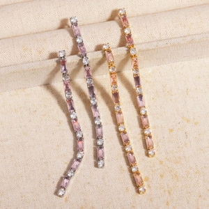 Elegant Long Tassel Drop Earrings Copper With Pink Zircon And Clear Stone Fashion Dangle Jewelry For Women Daily Wear