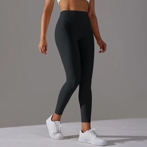 Pantalon de yoga noir à taille haute avec design sans couture et tissu élastique