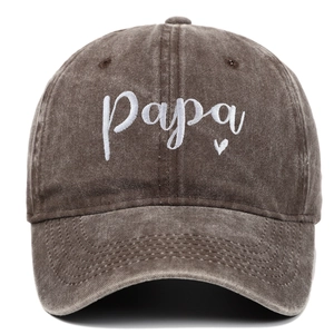 Classic washed cotton baseball cap in dark brown with Papa heart embroidery for men