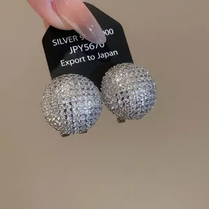 Sparkling S925 silver round ball stud earrings with white pavé cubic zirconia