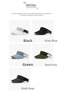 Detail view of five breathable mesh sun visors in white, black, blue, green, and dark grey